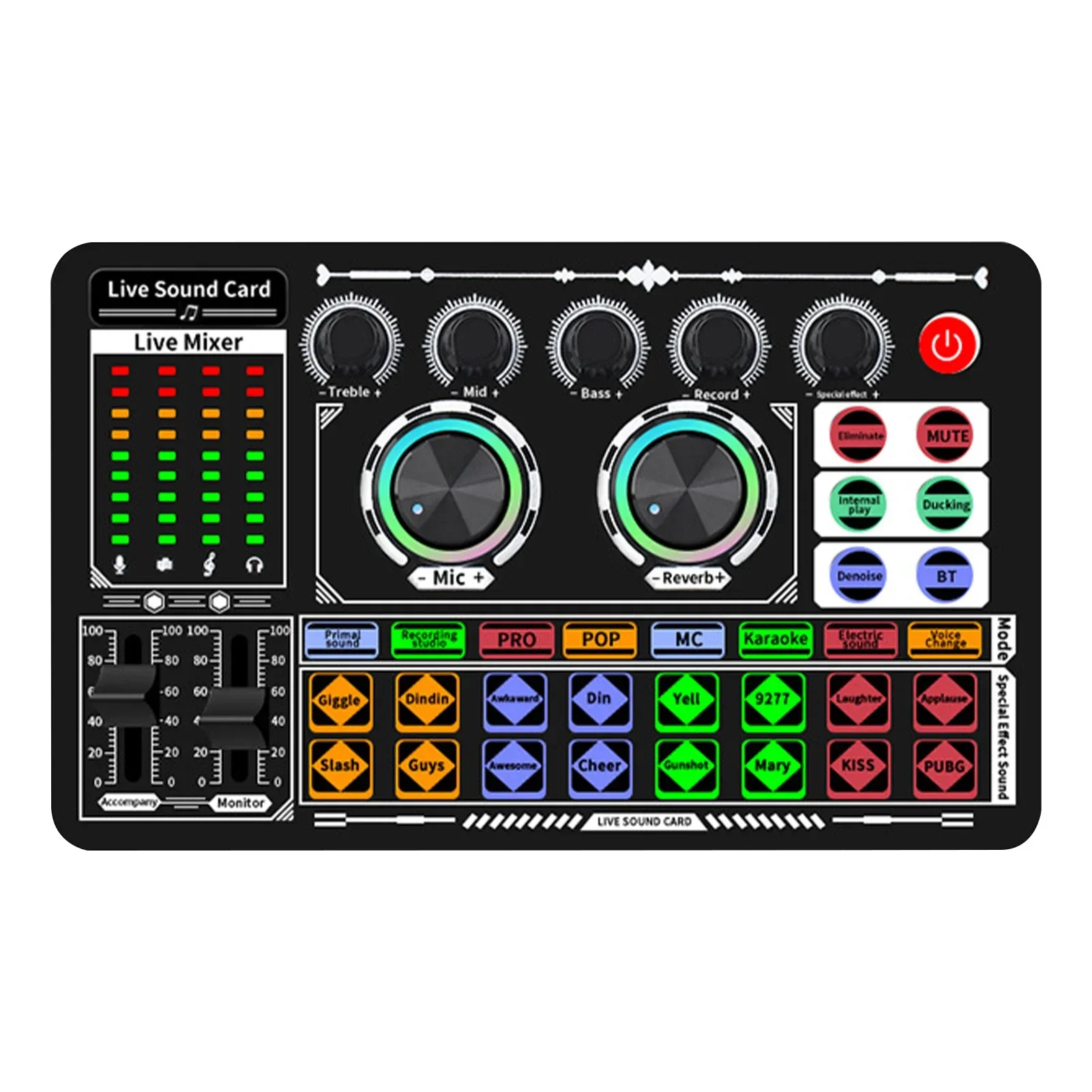 Audio Music Voice Changer - USB オーディオミキサー ライブサウンドカード ストリーミング 充電式 コンピューターボイスチェンジャー