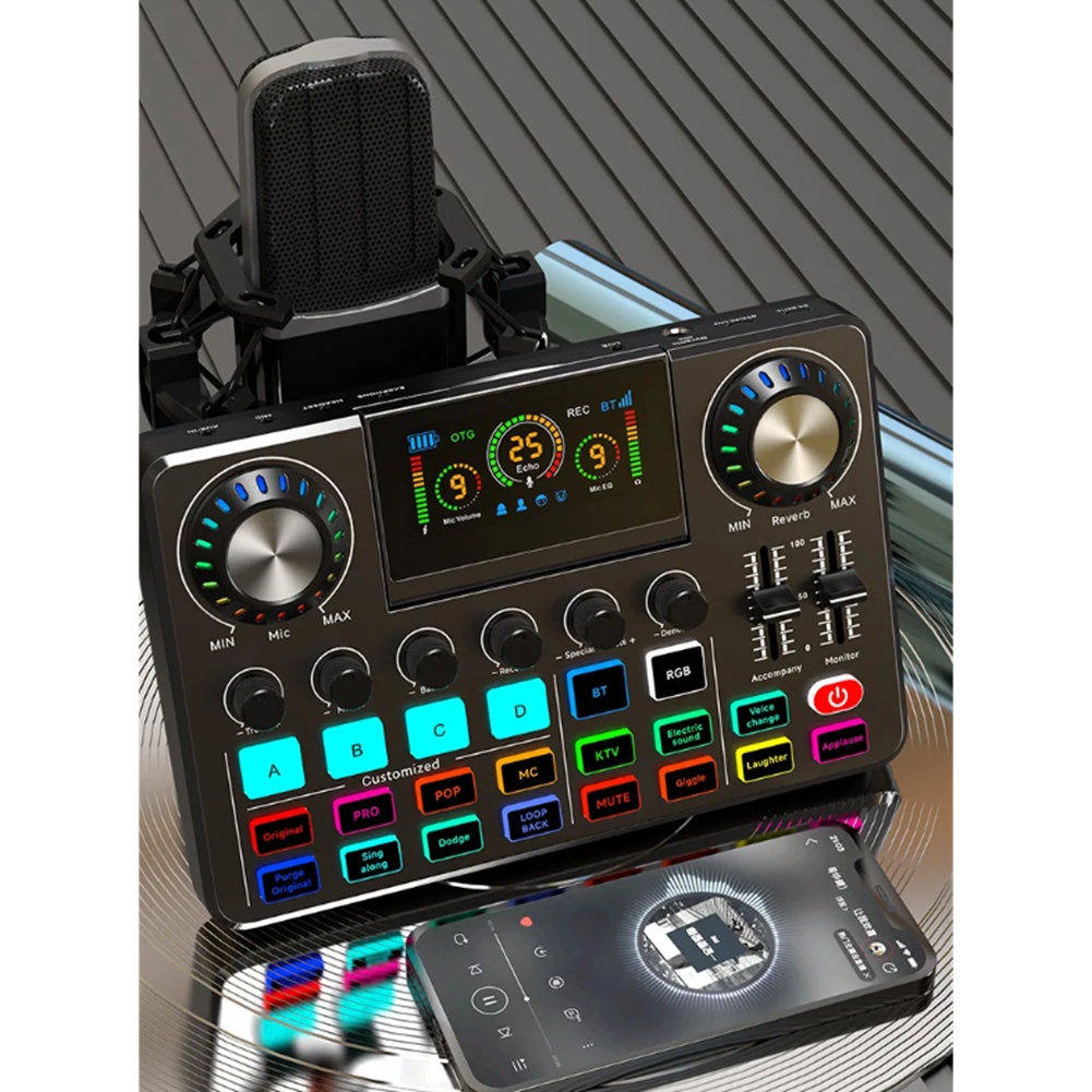 Audio Music Voice Changer - DTC5オーディオミキサー、DJミキサー効果とボイスチェンジャー搭載ライブサウンドカード、RGB付きサウンドボード、音楽録音機器