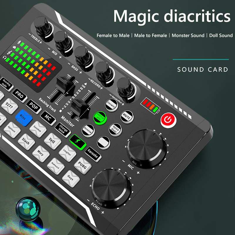 Audio Music Voice Changer - F998-Bluetoothライブサウンドカード,DJオーディオミキサー,ボイスチェンジャー,YouTubeアンプ,tiktok,電話ストリーミング音楽