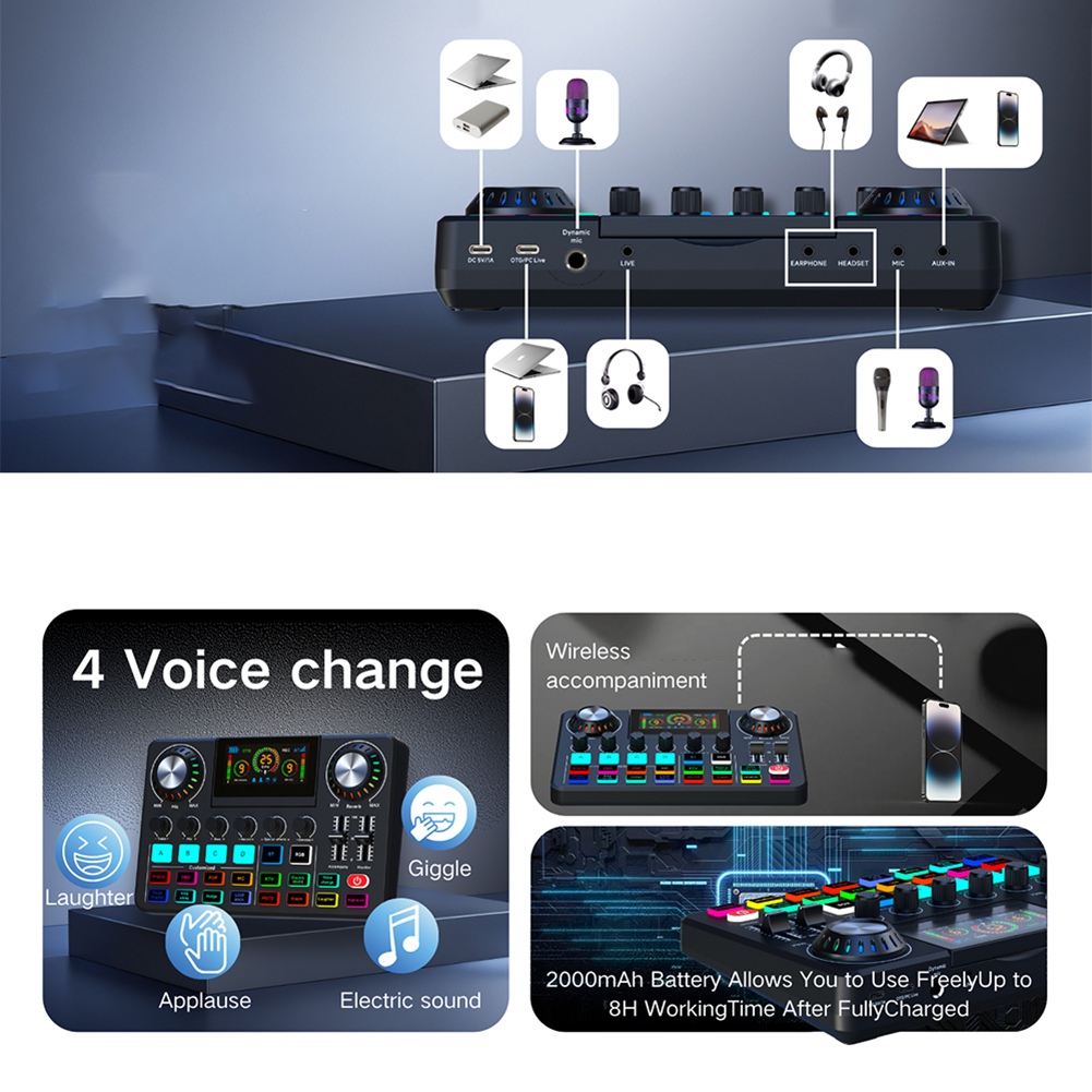 Audio Music Voice Changer - ABYAオーディオミキサー、DJミキサー効果とボイスチェンジャー搭載ライブサウンドカード、RGB付きサウンドボード、音楽録音機器