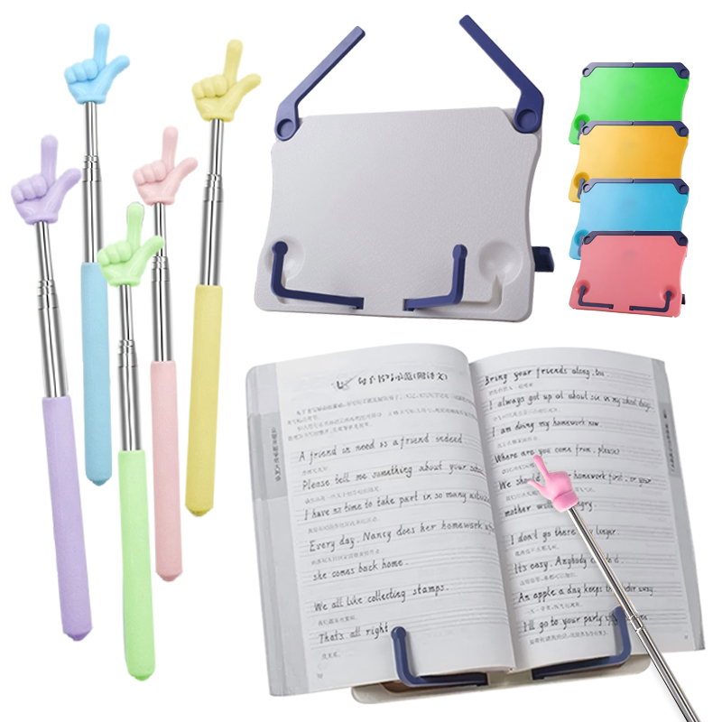 Music Stand Folding - ポータブル読書スタンドブックスタンド、譜面台、指の形のミニポインタースティック、楽譜電話帳タブレット折りたたみホルダー