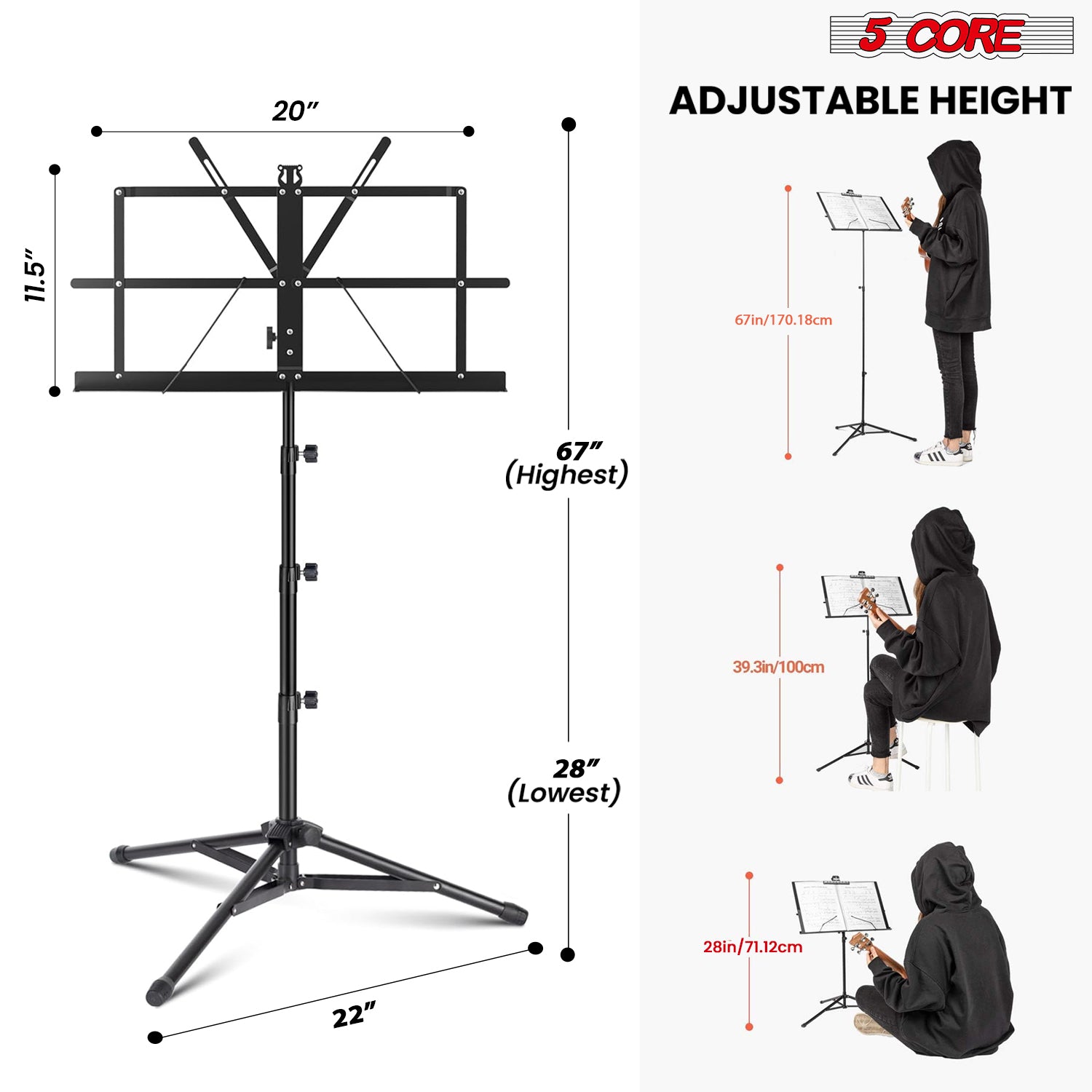 5 コア譜面台 楽譜用 ポータブル三脚 調節可能な折りたたみ - Music Stand Folding のレビューと価格